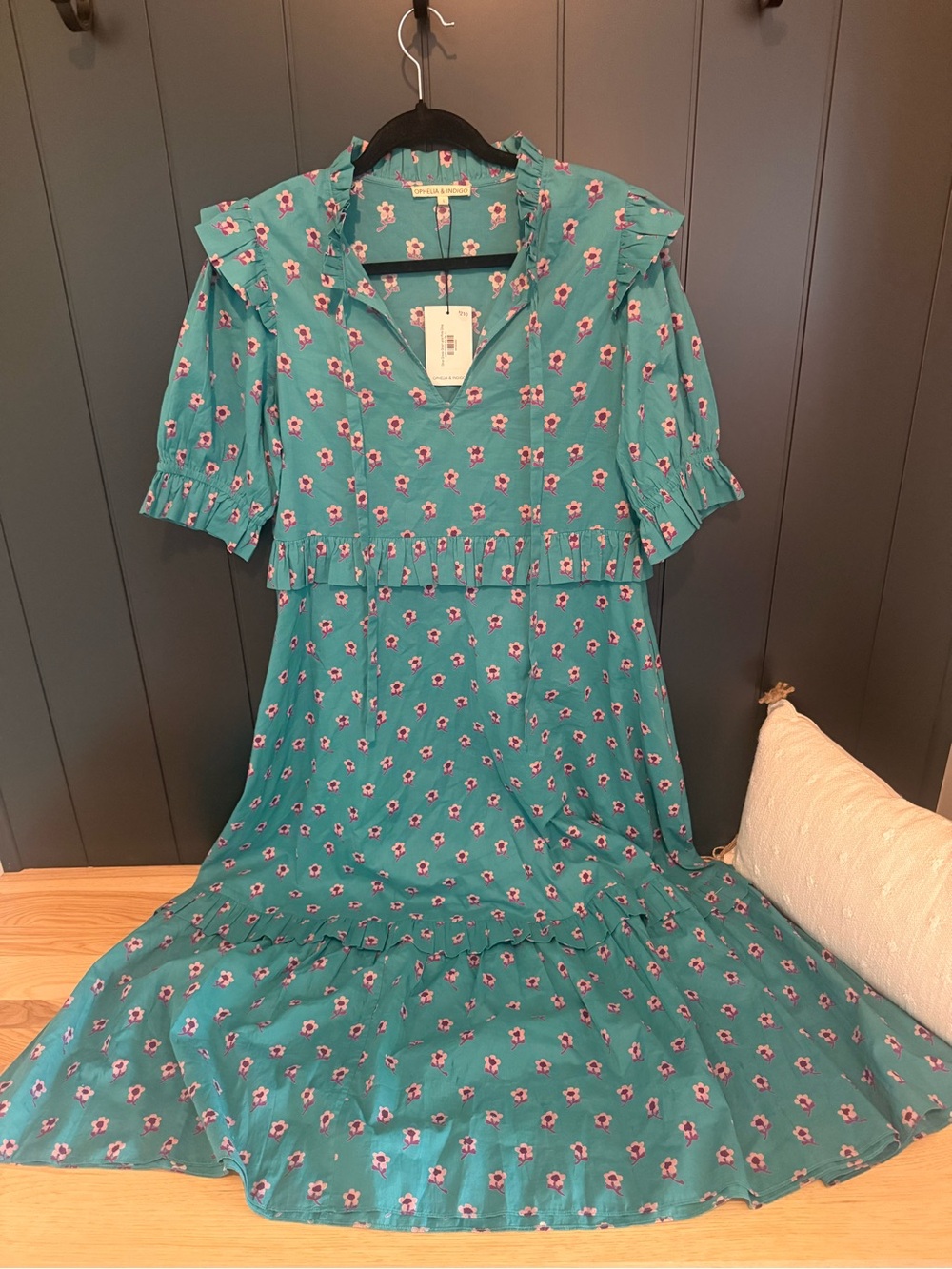 NEW Ophelia & Indigo Teal Floral Maxi Dress with Ruffle Trim